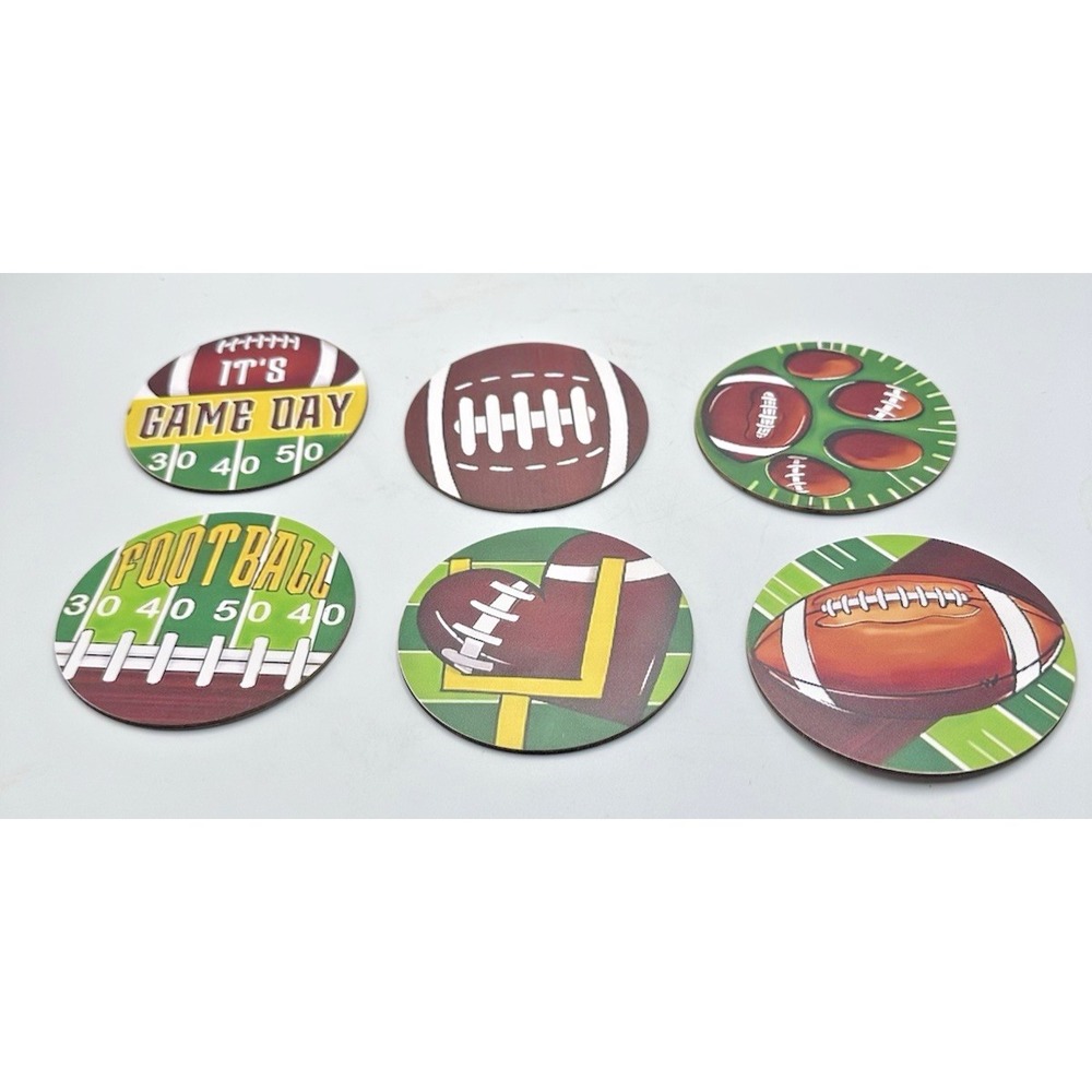 Wood Football drink coasters set of 6 round